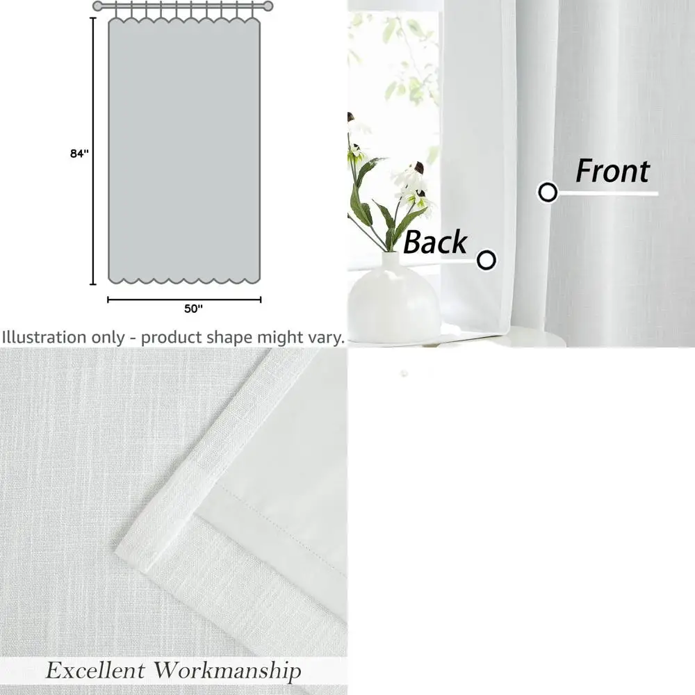 

Кремово-белые плотные льняные шторы с термоизоляцией, 8 люверсов, 50x84, 2 панели, шумоподавление для спальни и гостиной