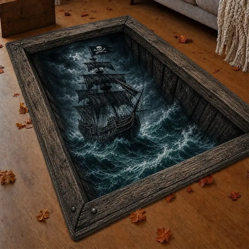 3D Optical Illusion Horror Spider Rug, Spooky Non-Slip Floor Mat, Aesthetic Halloween Living Room Carpet, Vintage Home Decor