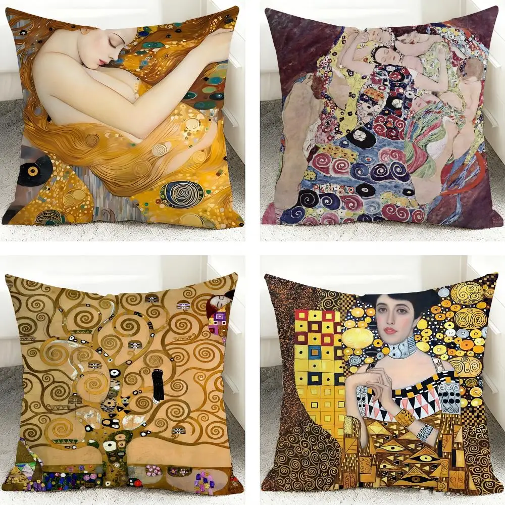 G-Gustav K-Klimt Oil Painting Cushion Cover 40x40cm Square Decorative Sofa Cushion Cover Bedroom Living Room Home Decor Gift