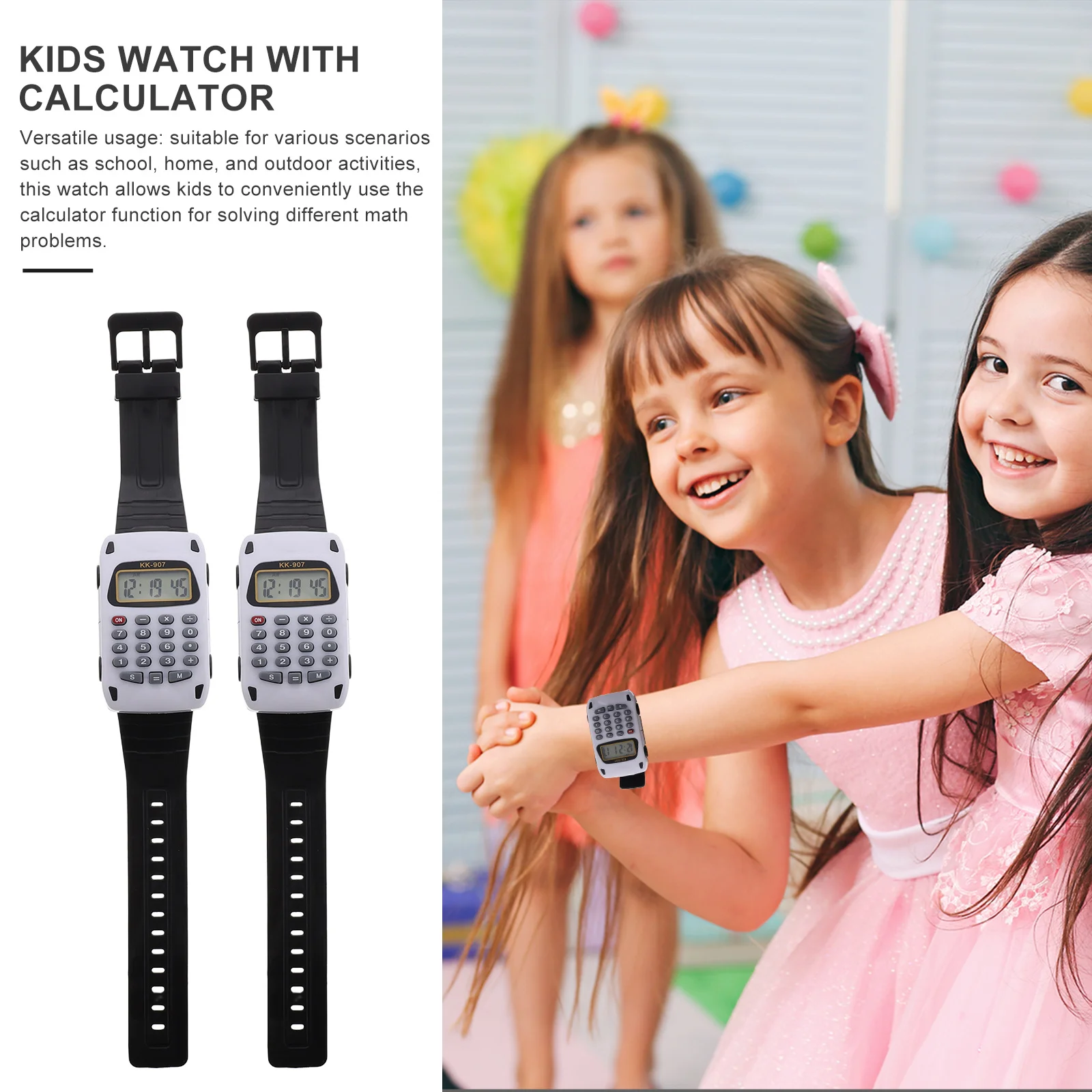 2Pcs 어린이 계산기 시계 디지털 손목 시계 휴대용 다기능 교육 수학 시계 명확한 디스플레이