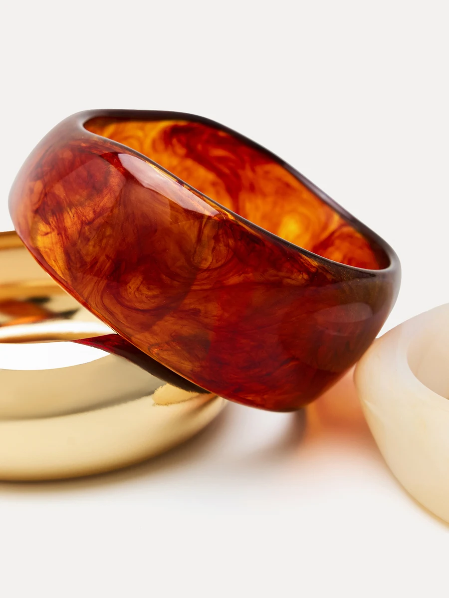 

3pcs Exaggerated Asymmetrical Resin Semi-Transparent Cuff Bracelet Set For Women