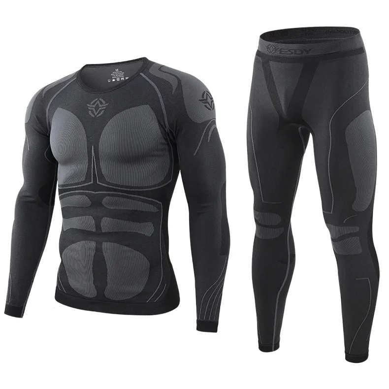 Men's fitness new outdoor sports cycling clothes thermal underwear set tight sweat absorption.