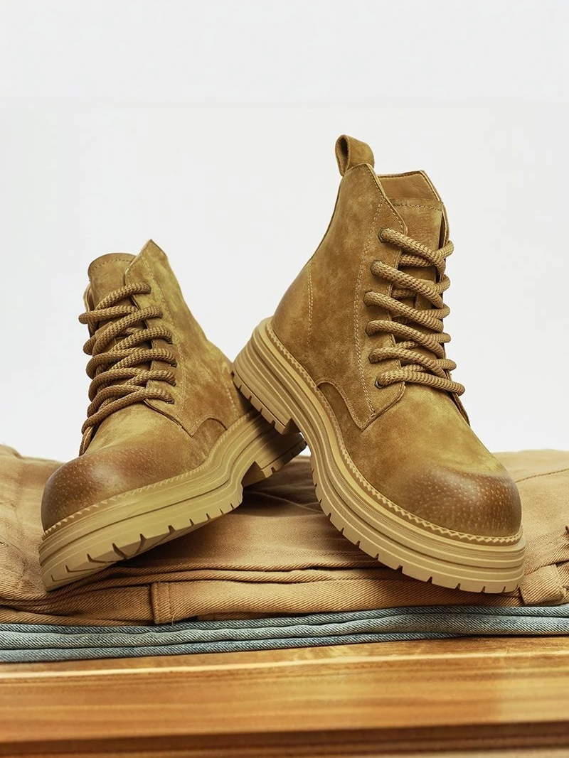 Men's Winter  Boots Anti-Slip Casual Outdoor Sports Motorcycle Boots Thick Bottom High Help Versatile Trendy Yellow Boots