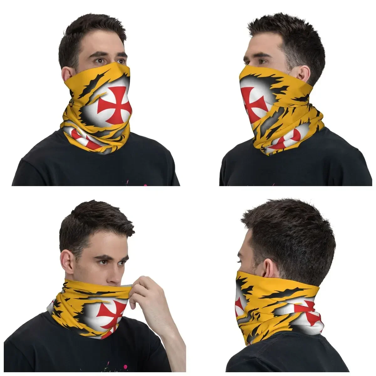 Knight Templar Cross Bandana Neck Gaiter Windproof Face Scarf Cover Women Men Headwear Tube Balaclava