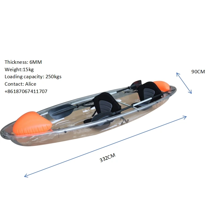 Sit On Top Transparent Crystal Kayak Sport Yacht 2-3 Person Fishing Motor
