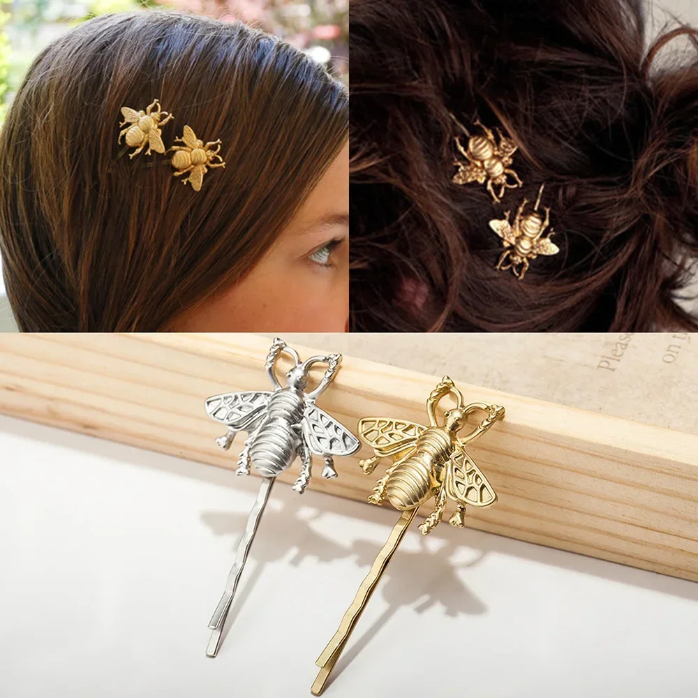 Women's Fashion Exquisite Gold Sliver Color Bee Hairpin Side Clip Girls Simple Hair Clip Barrettes Hair Accessories Dropshipping