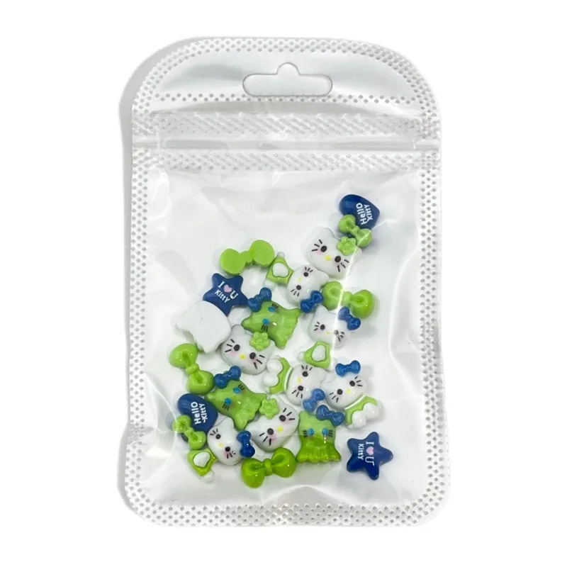 20Pcs Adorable Hello Kitty Nails Green KT Cat Cartoon Nail Accessories Charms