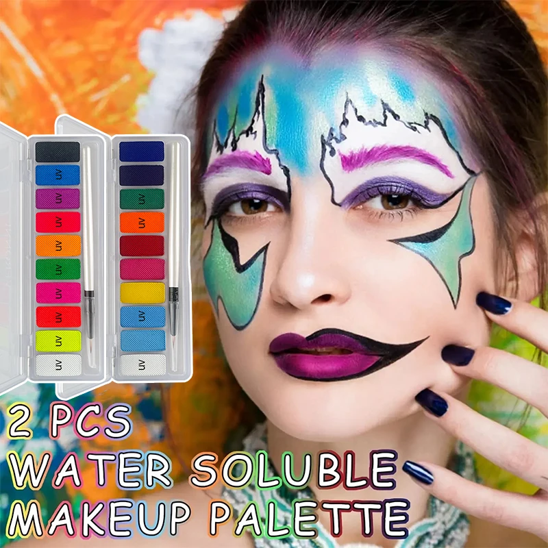 10 Colors UV Luminous Face Body Paint Palette Makeup,Non-Toxic Fluorescent Body Paint Eyeliner For Cosplay Festivals Cosmetics