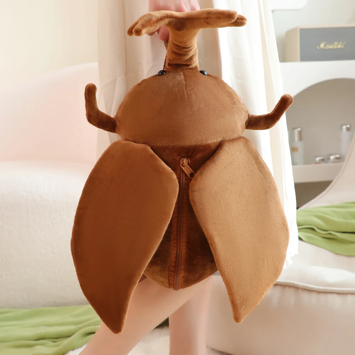 خنفساء وحيد القرن المسلحة المزدوجة، شوكة وحيد القرن ذات القرن الواحد، دمية الحشرات، حقيبة ظهر قطيفة، حشرة إبداعية لطيفة #4