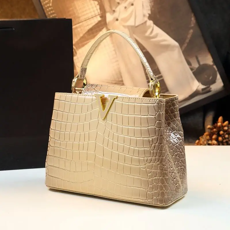 Genuine Leather Women's Handbags Lady Crocodile Pattern Shell Bag Portable Top Handle Shoulder Crossbody Bags Luxury Fashion