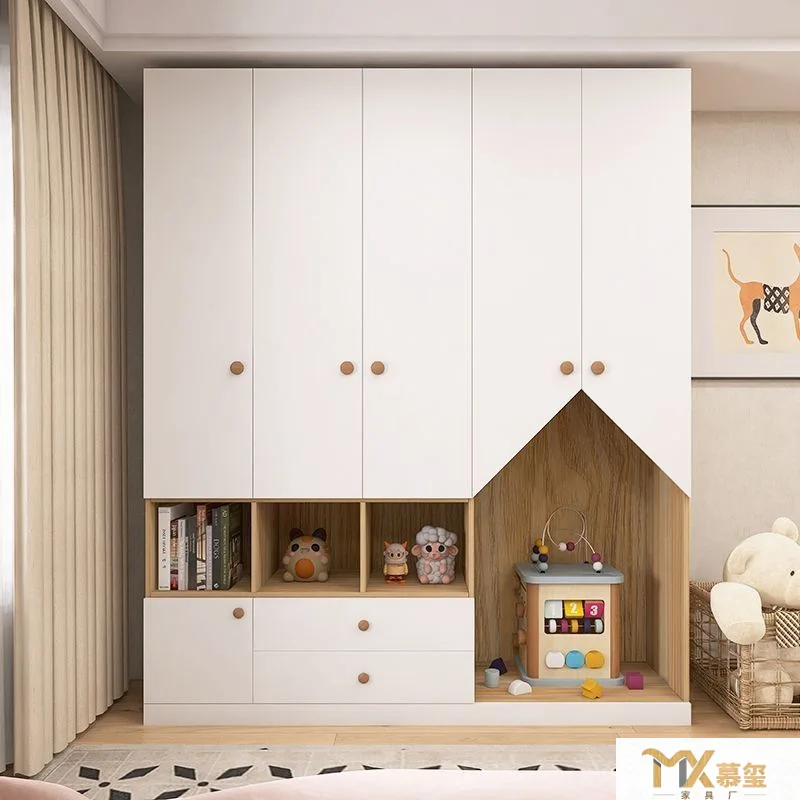 Children's wardrobe household bedroom cabinet against the wall solid wood storage boys and girls end of bed