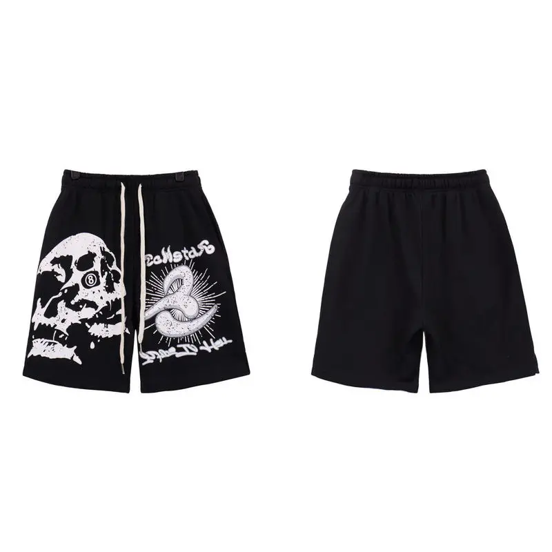 Meichao Hell Star Skull Print Heavy Terry Waist Drawstring Casual Loose Five-point Shorts Five-point Shorts