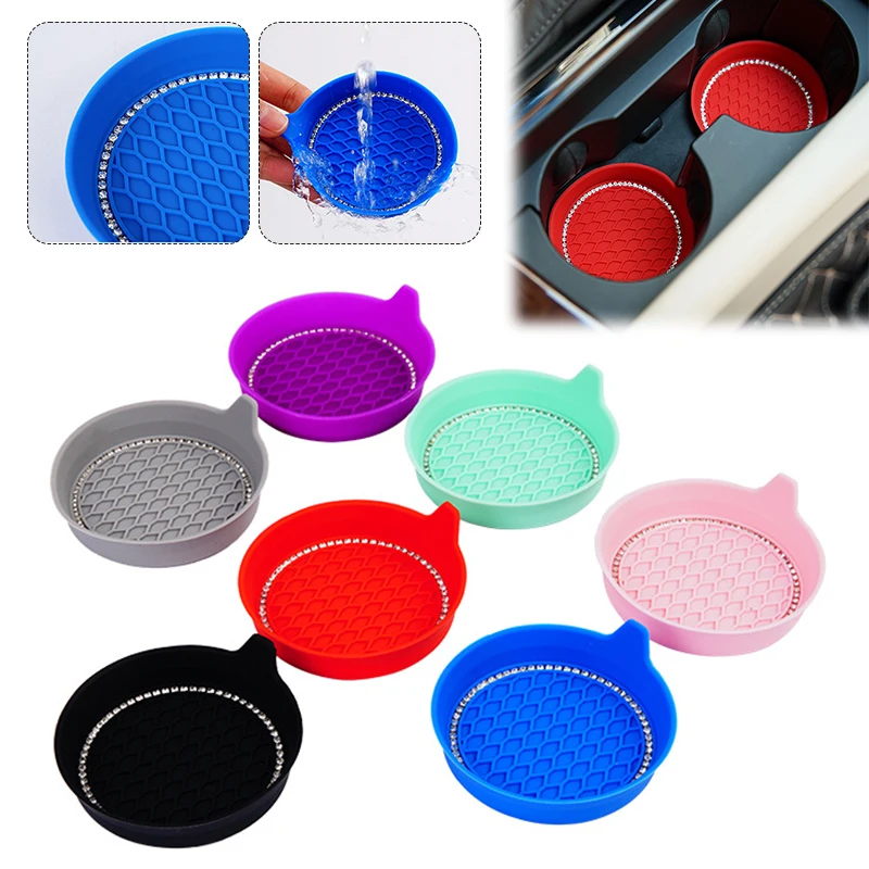 

4pcs Car Coaster Water Cup Bottle Holder Anti-slip Pad Mat Waterproof Silicone Diamond Water Cup Pad For Car Interior Styling