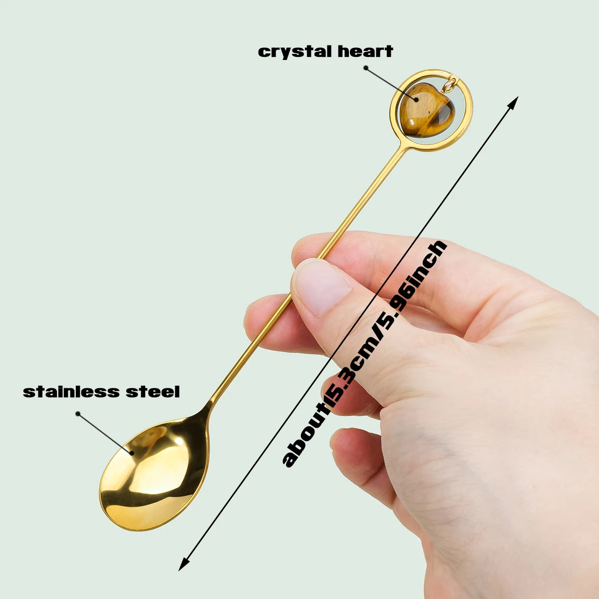 1PC Natural Crystal Heart-Shaped Mini Spoon Decorative Gem Tea Coffee Servingware for Cafeteria Station