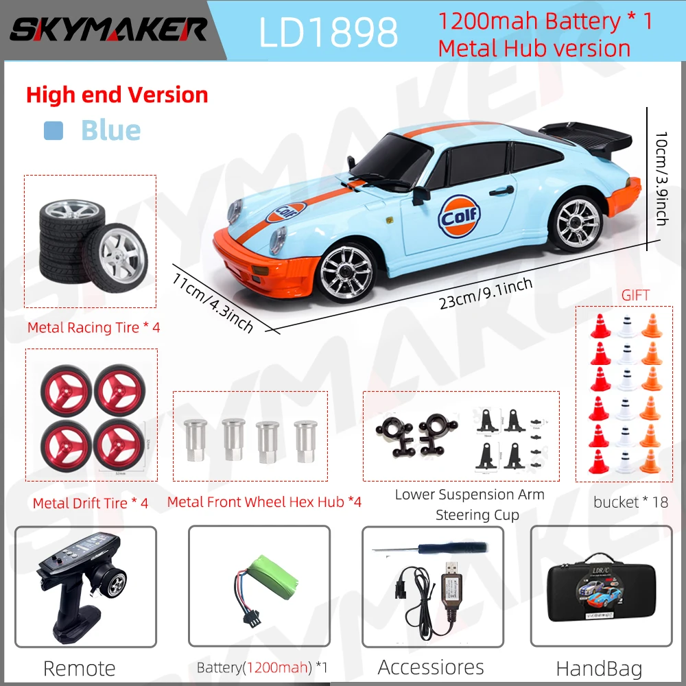 Skymaker LDRC 1/18 RC Drift Auto LD1898 911 Modus 2,4 GHz met Gyroscoop on-Road Legering Body Shell Racewagen voor Kinderen Geschenken