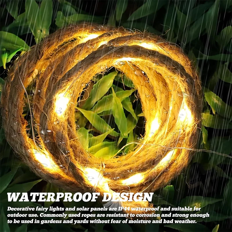 1pc Creative Retro Hemp Rope Solar Light 7m 50LED Garden Decorative Lamp For Home Courtyard Landscape Outdoor Camping Decoration