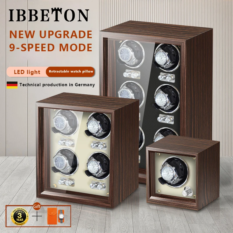 IBBETON Luxury Wood Watch Winder High-End  2 4 6 Slots Automatic Watches Box With Mabuchi Mute Motor Watch Cabinet Clock Storage