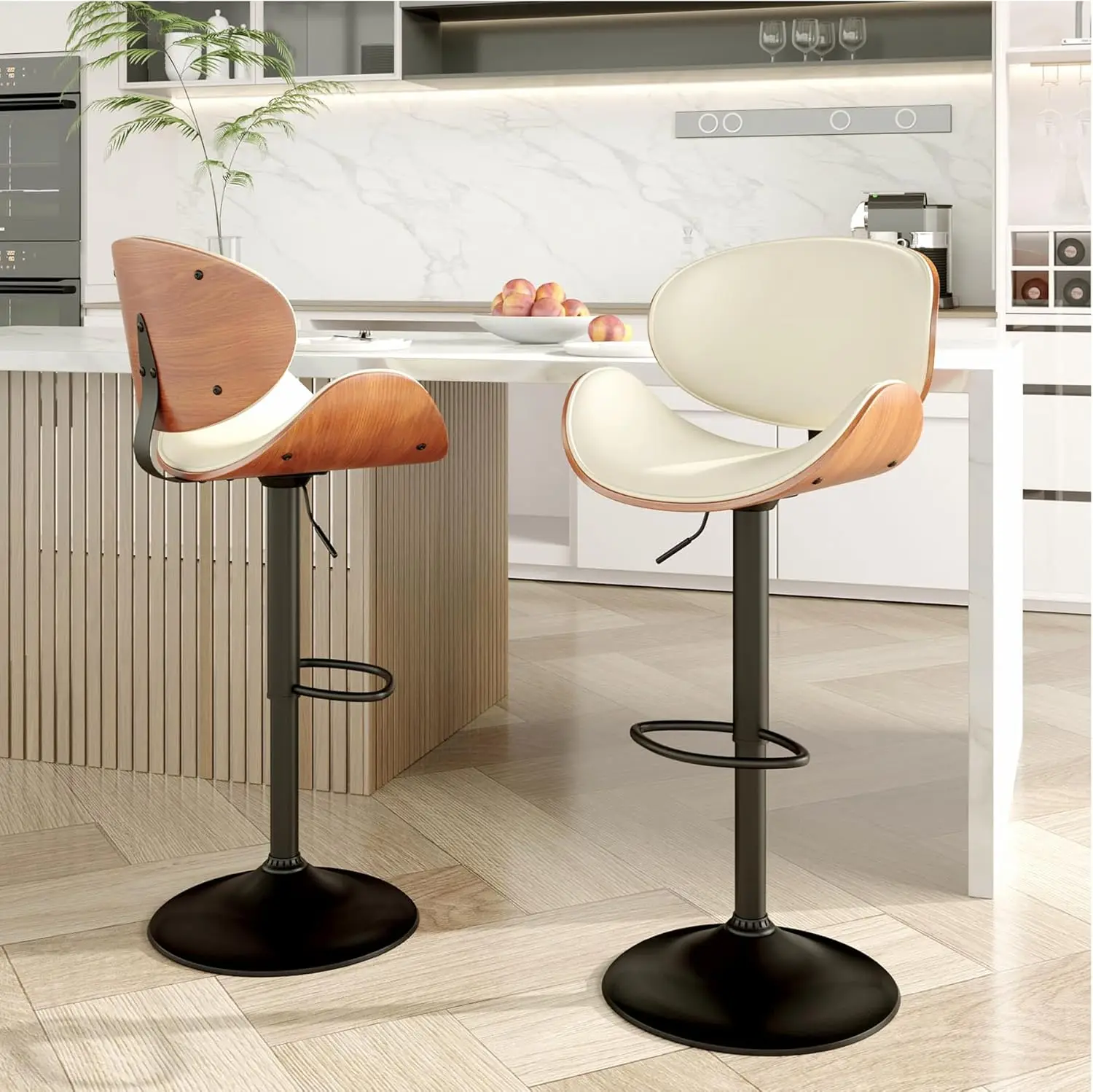 Barhocker, 2er-Set, höhenverstellbar, Thekenhocker, drehbare Bistrohocker, Küche und Wohnzimmer