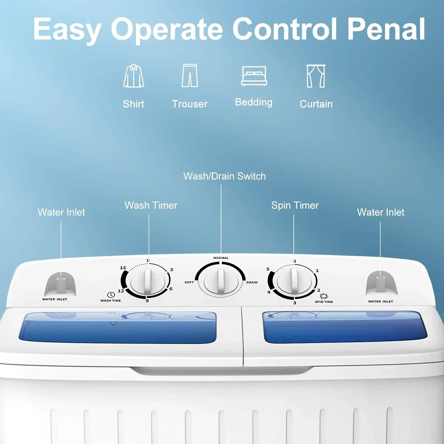 Spinner Combo, 12lbs 8lbs Spinning, Compact Twin Tub Mini Washer for Apartment RV Dorms, Blue & White Portable Washing Machine