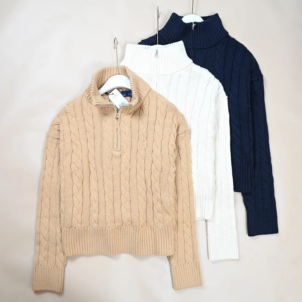 

Осень-зима, новый женский вязаный свитер на молнии с высоким воротником, хлопковый теплый длинный топ све с вышивкой