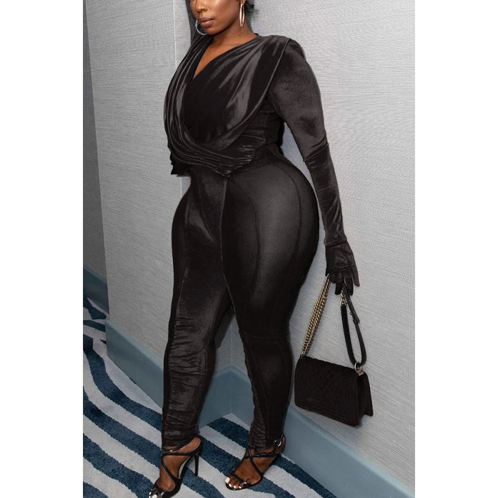 Plus Size See Through Net Velvet Sexy Jumpsuits (No Gloves)