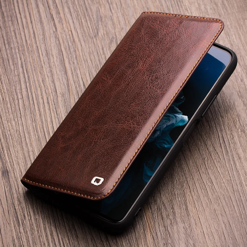 Qialino Brand Genuine Natural Cow Skin Leather Flip Phone Cover For Huawei Honor 20 / Honor20 Pro Cowhide Business Wallet Case