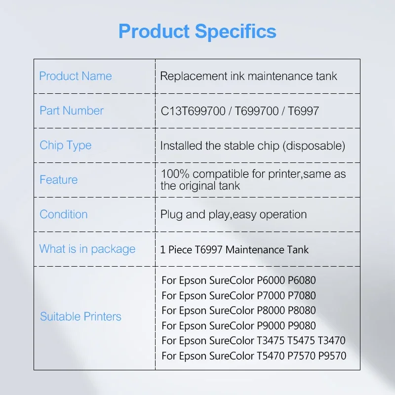 T699700 T6997 C13T699700 Maintenance Ink Tank For Epson SureColor P6000 P6080 P7000 P8000 P9000 T3400 T5400 T3470 T5470 P7570