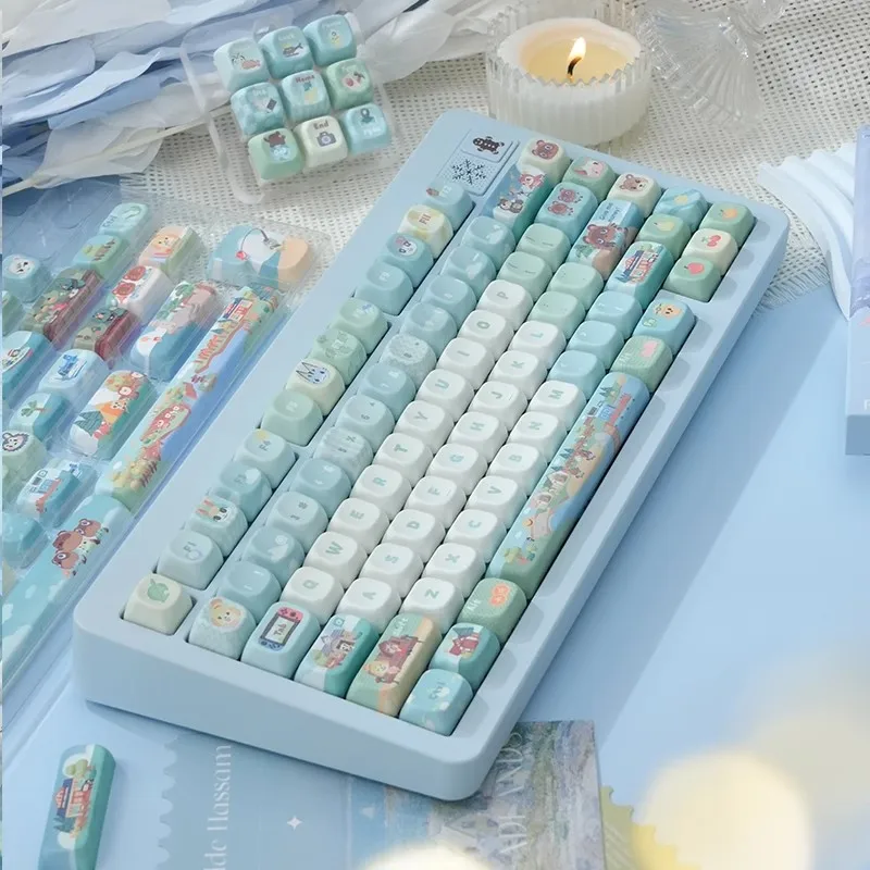 귀여운 동물 숲 테마 키캡 애니메이션 PBT 서브 키캡 체리/SA 프로파일 맞춤형 키캡 기계식 키보드 선물 마우스 패드