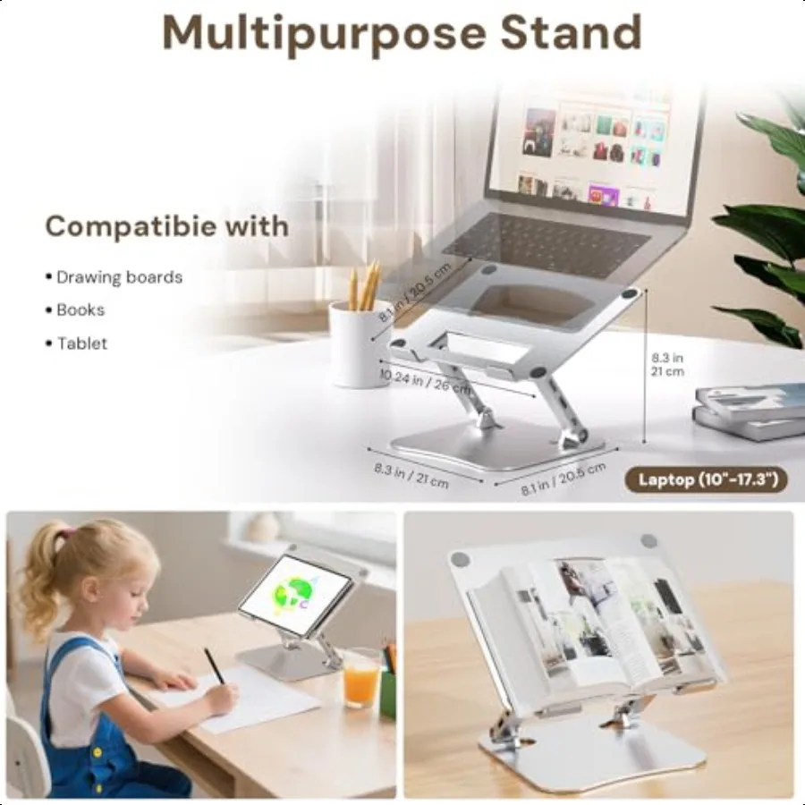 Premium Laptop Stand for Desk 2.5mm HeavyDuty Aerospace Aluminum Ergonomic Riser Adjustable Height Angle Sturdy Yet Lightweight
