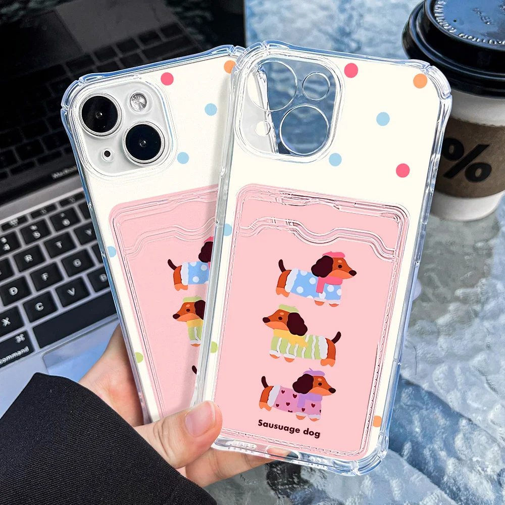 Clear Card Slot Bag Holder Case For iPhone 16 15 13 11 14 12 Pro Max Funda 7 8 Plus XR XS Max X SE Wallet Soft TPU Bumper Covers