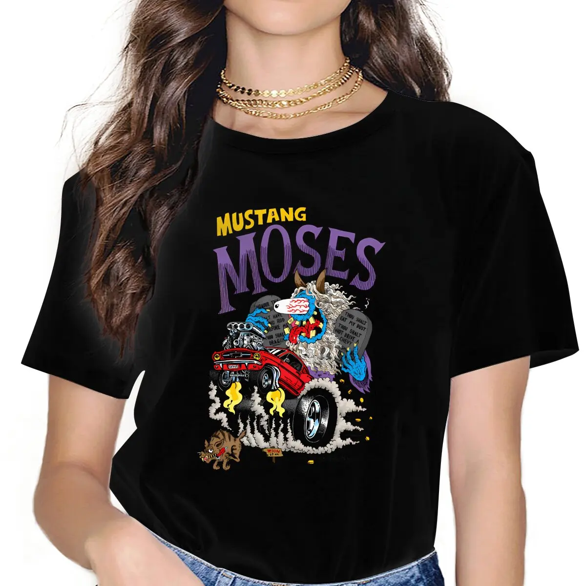 Tales Of The Rat Fink Cartoon Film Mustang Moses T Shirt Vintage Alternative Women's Polyester Tshirt O-Neck