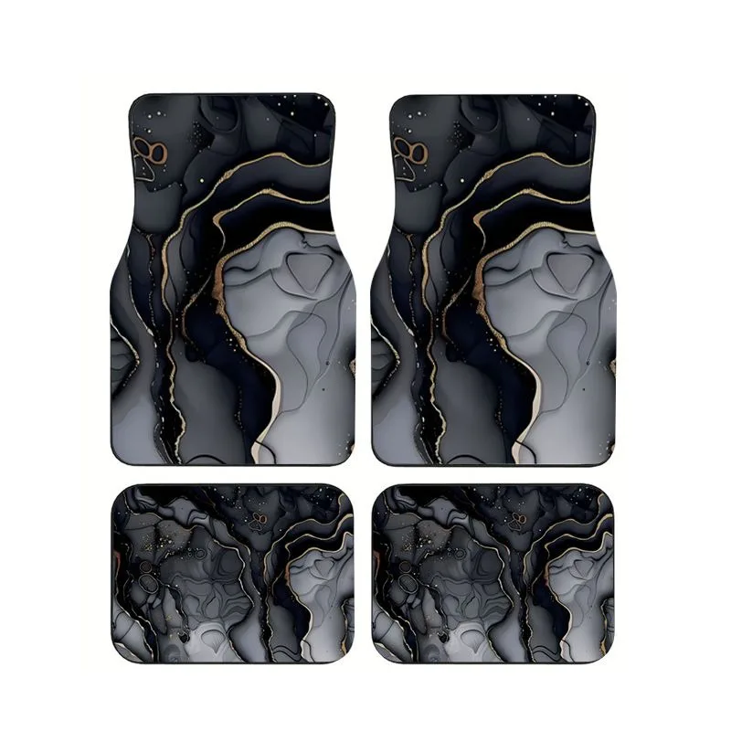 

4pcs Glitter Black Gold Marble Printed Car Floor Mats Universal Anti-slip Foot Carpets