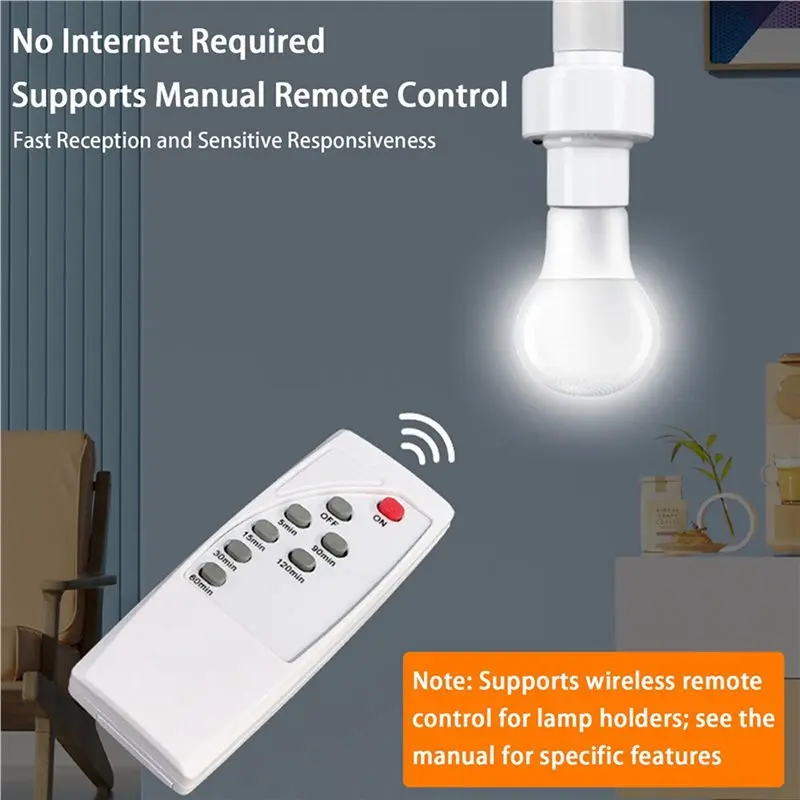 A93E-2X Remote Control Light Bulb Socket E27 Bulb Base Holder Timing Function Wireless Lamp Base Holder
