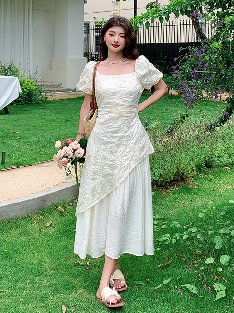 

Summer Fashion Elegant Luxury Evening Dress Women Clothes Elegant Square Collar Slim Midi A-Line Robe Femme Party Prom Vestidos