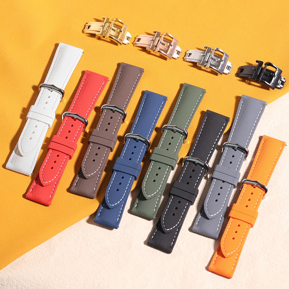 Universal Fkm Rubber Watch Strap 18mm 19mm 20mm 21mm 22mm 23mm 24mm Quick Release For Rolex Cartier 316 Stainless Steel Buckle
