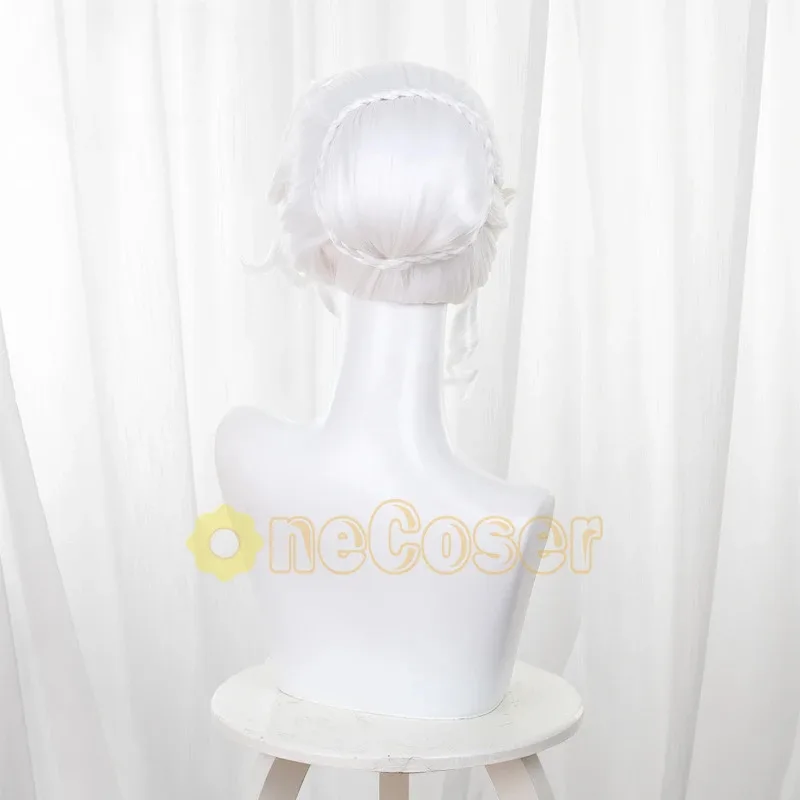 False Hope 코스프레 가발 게임 아이덴티티 V 블러디 퀸 메리 화이트 헤어 내열성 섬유 헤어 + 가발 모자 할로윈 소녀 여성
