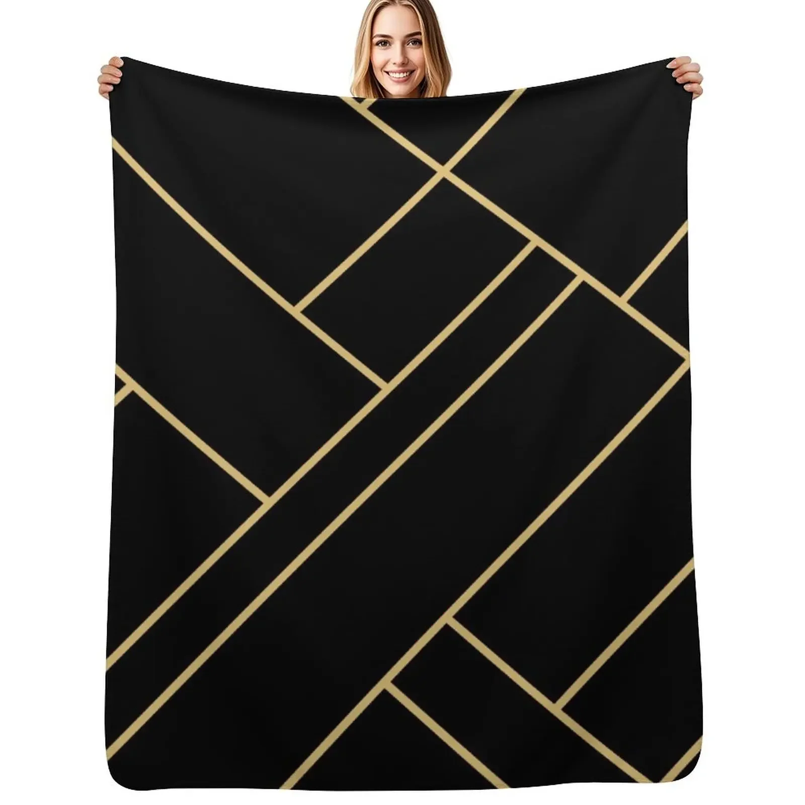 

Black Gold Stone Geometric Throw Blanket Cute Plaid Comforter Bed Blanket