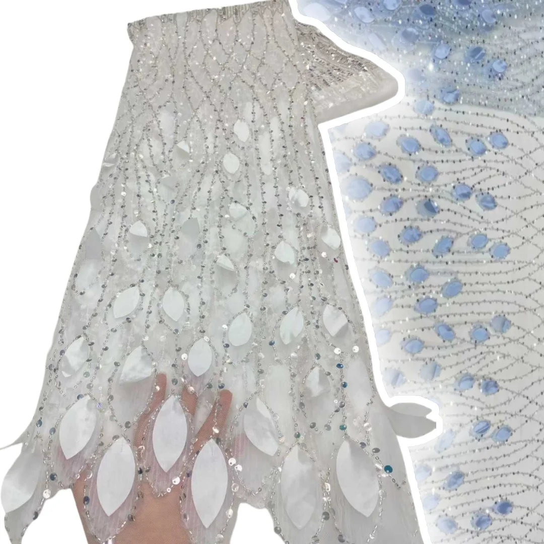 

2025 новейшая 3D французская тюль с блестками, кружевная ткань, элегантная африканская нигерийская сетчатая кружевная ткань с бисером, женское праздничное платье, шитье SZ886