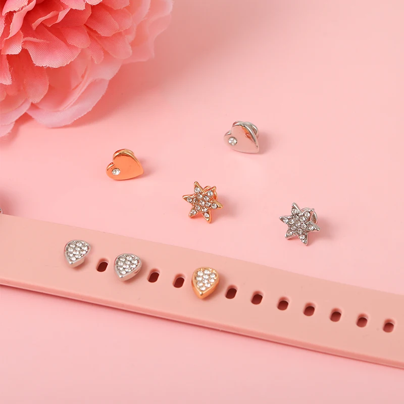 Metal Decorative Charms Silicone Watchband Decoration For Apple watch Band Heart Jewelry Charm Accessories Nails for Iwatch