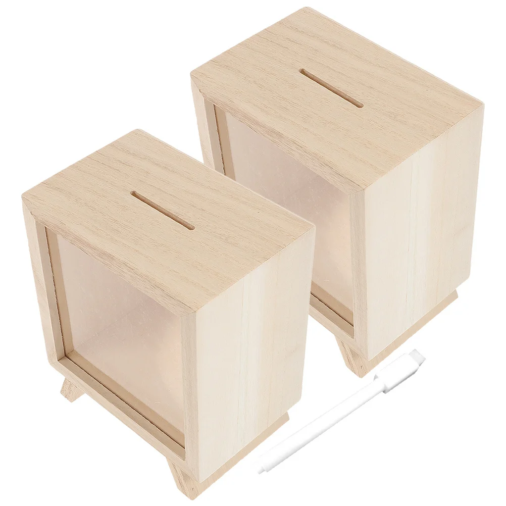 

2Pcs Wooden Piggy Bank Creative Money Saving Box Coin Storage for Kids Adults Desktop Organizer Wooden Piggy Bank