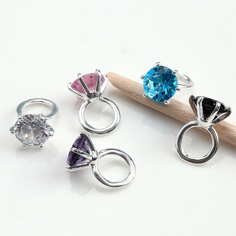 Anillo de diamante brillante para decoración de uñas, 2 uds., circonita 3D, anillo de aleación de diamante grande, piezas de joyería para uñas, piezas de uñas de boda japonesas DIY