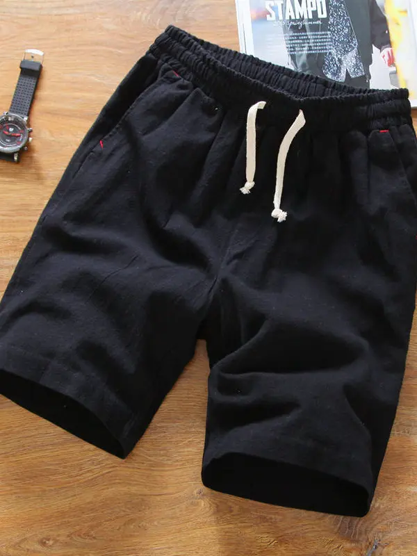 

Summer Casual Cotton Linen Shorts Men's Beach Pants Slim Fit Five-Point Shorts Trendy City Walk Pure Color Brand Unregistered