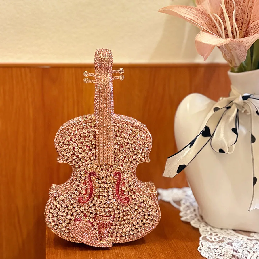 

Shiny full diamond trend light luxury violin bag light luxury small exquisite creative personality hand messenger bag