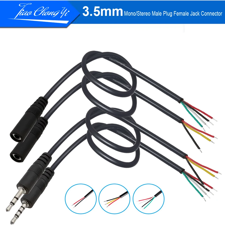 3.5mm Audio 2pin 3pin 4pin Mono Stereo Connector Cable Male Female Plug 2 Pole 3 Pole 4 Pole Extension Wire DIY Repair Cord