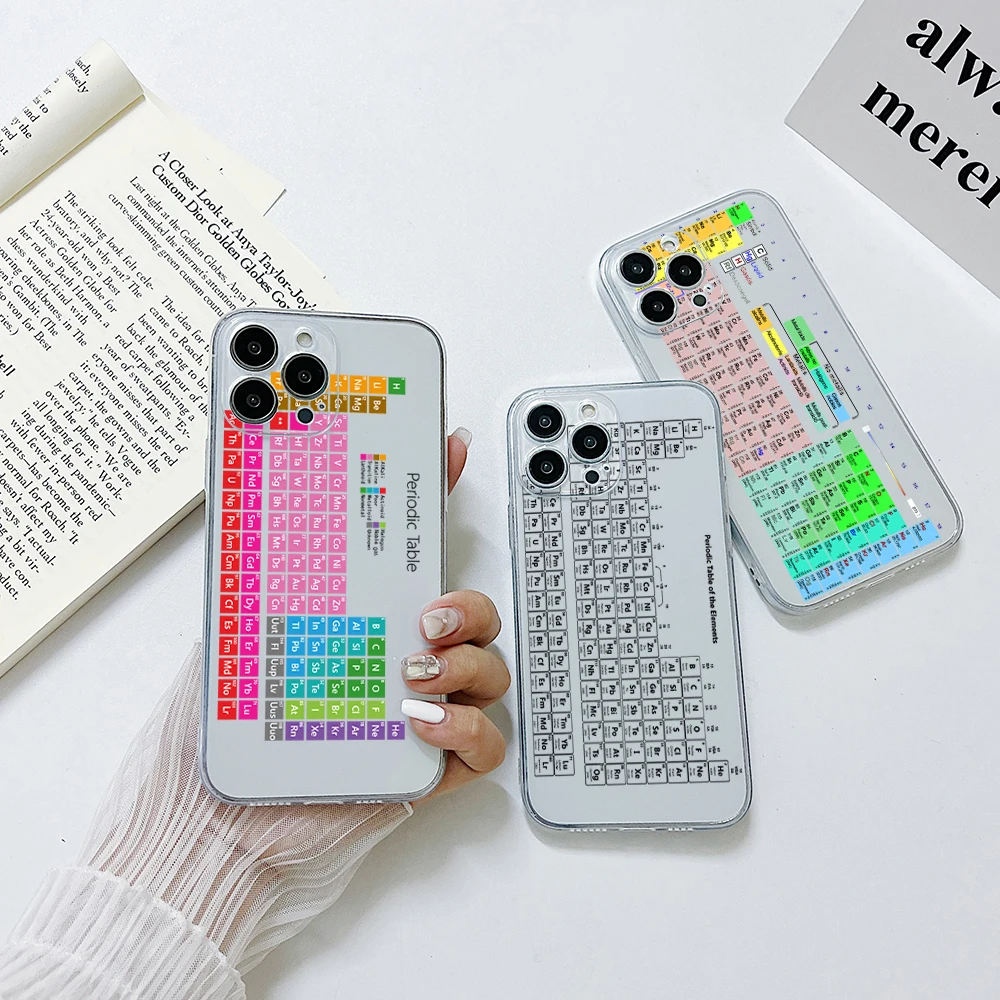 Chemistry Periodic Table of Elements Phone Case For iphone 15 14 13 12 11 Pro Max X XR 7 8 Plus Soft Silicone Transparent Capa