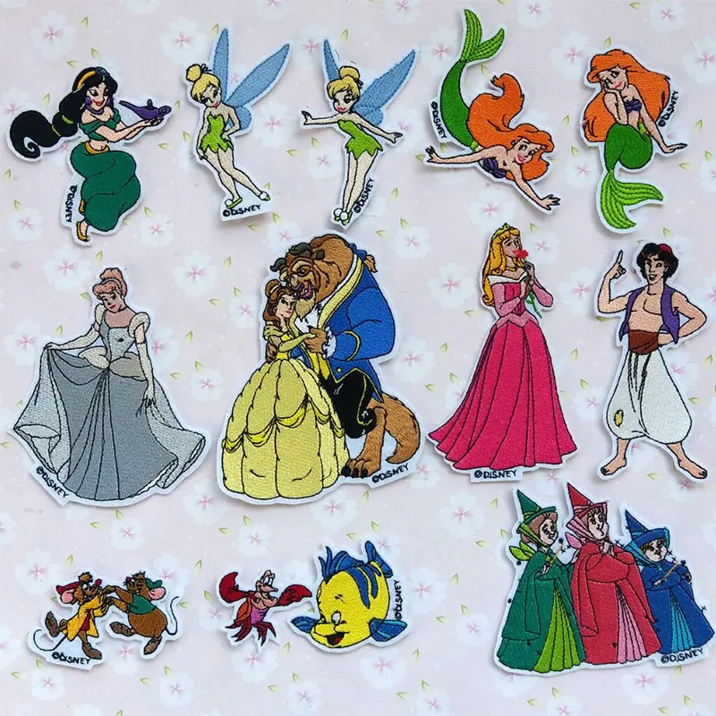 Наклейка-аппликация Disney Princess: Прекрасная Дама и Чудовище, Русалка, вышитая нашивка, наклейка для сумки Longxiang, наклейка для палатки, Золушка
