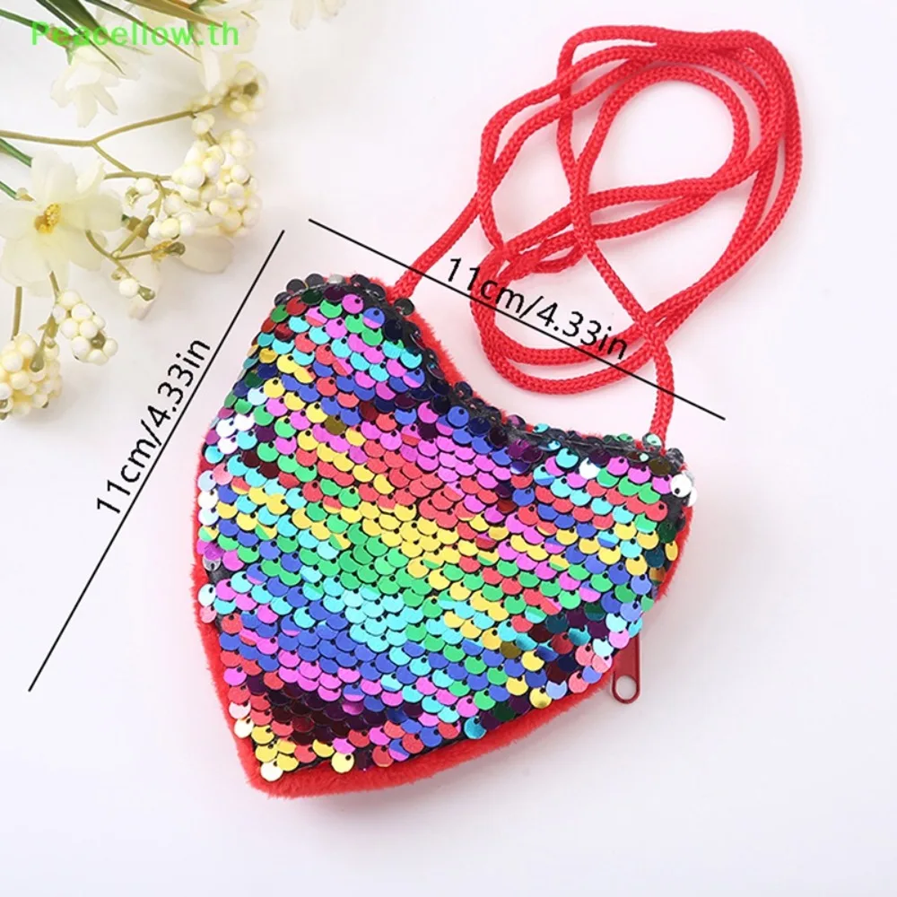 High Quality Mini Cute Kids Tote Bag Heart Shape Decorative Sequin Bag Shoulder HandBags Shiny Kids Coin Purse Bag