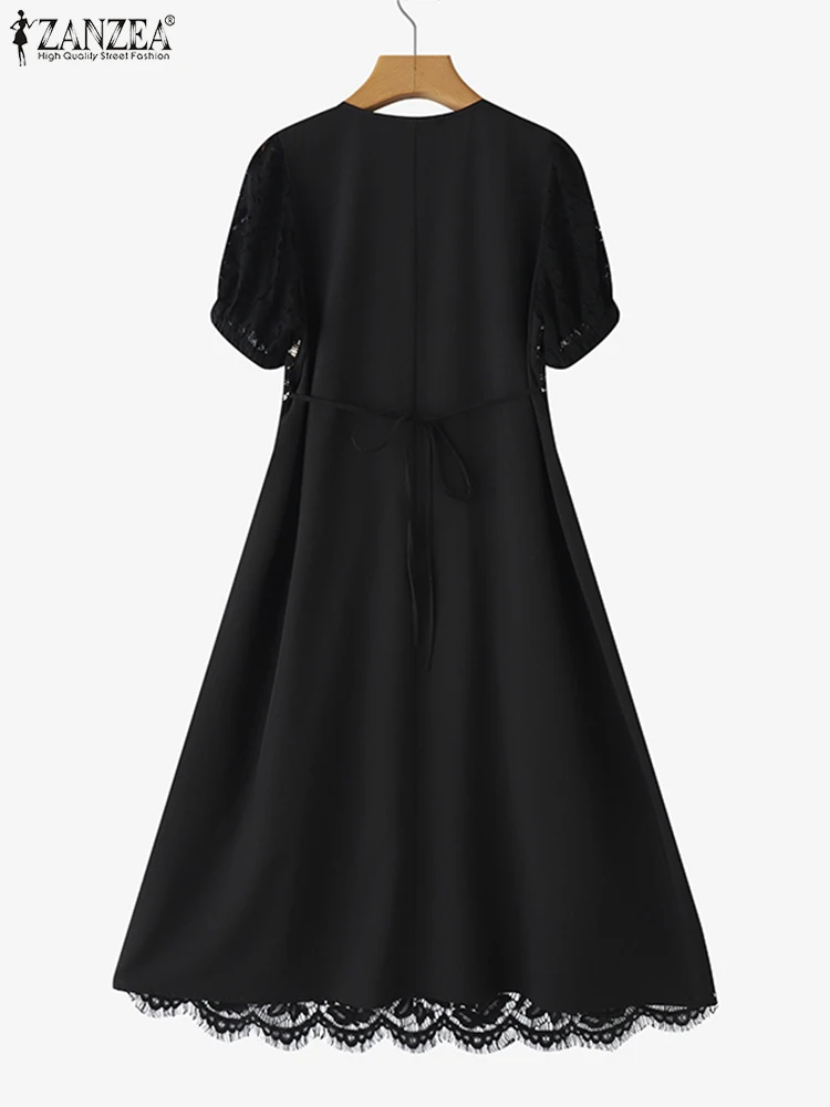 Retro French Dress Elegant Lace Sundress Deep V Neck Summer Party Vestidos ZANZEA 2025 Casual A-Line Puff Sleeve Irregular Robe