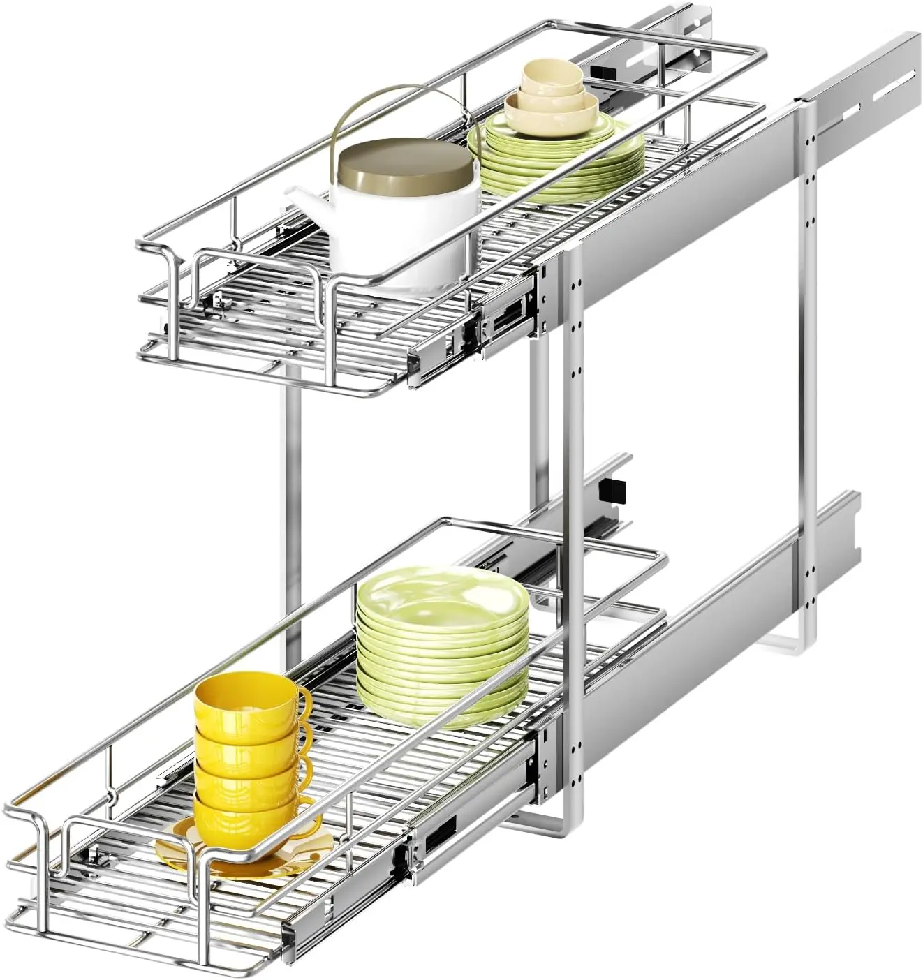

2 Tier Individual Pull Out Cabinet Organizer 9" W x 21½" D, Heavy Duty Cabinet Pull Out Shelves, Slide Out Drawers Organizati