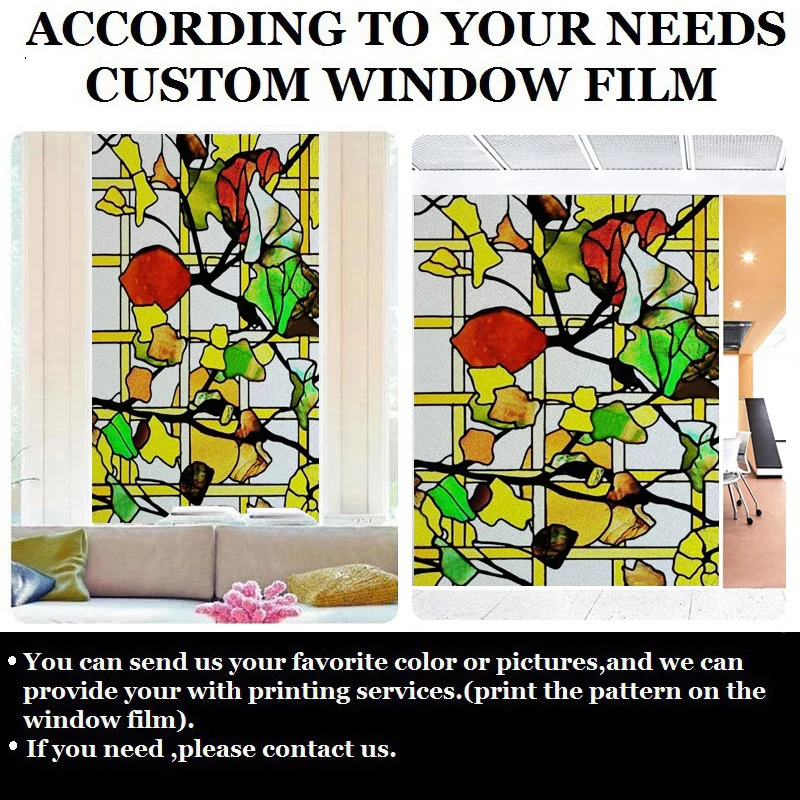Removable Frosted Glass Film for Bathroom Door, Custom Cut Static Cling Window Stickers, Tropical Floral Wallpaper for Sliding D